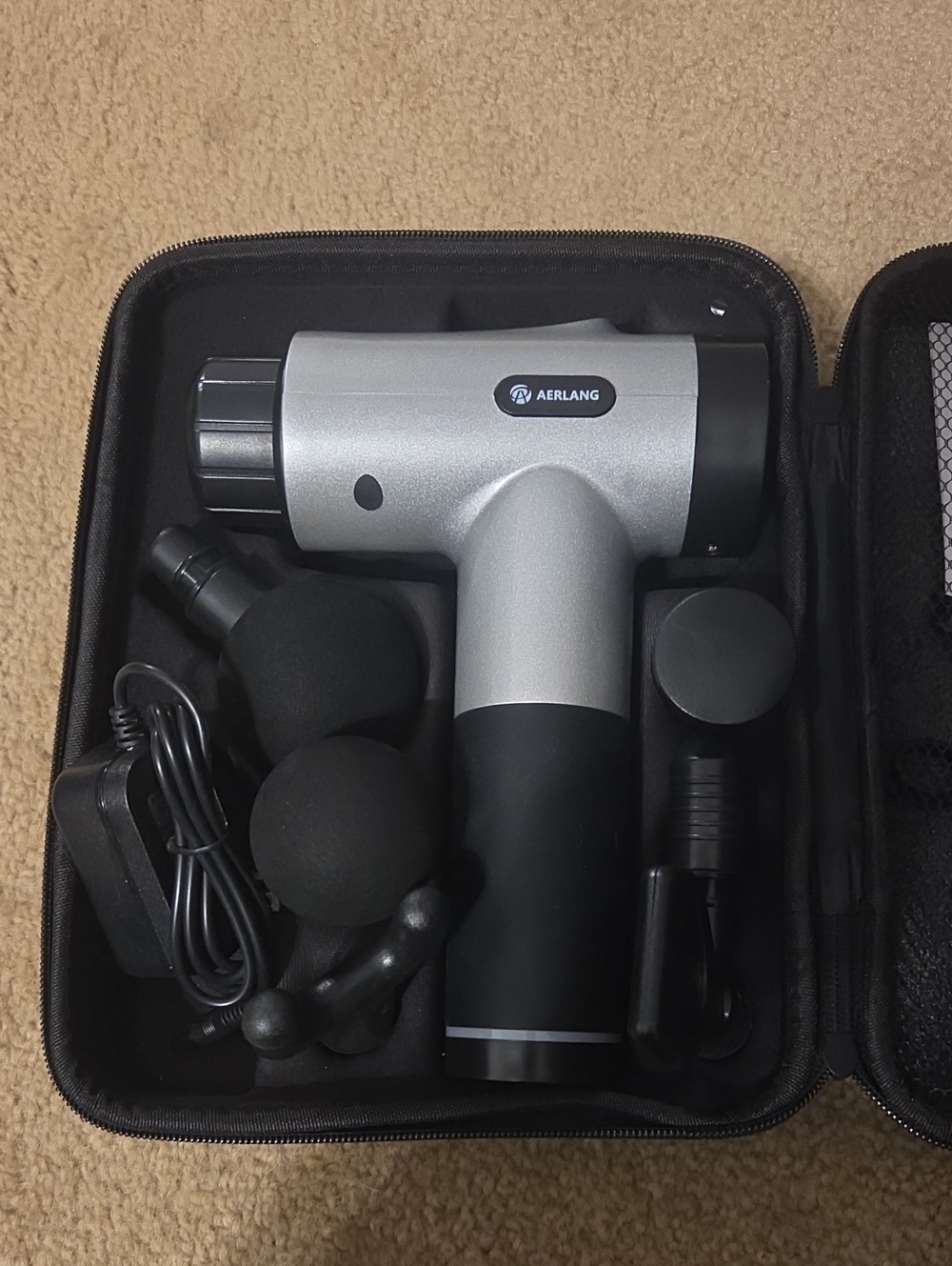 AERLANG Silver & Black Massage Gun with Accessories
